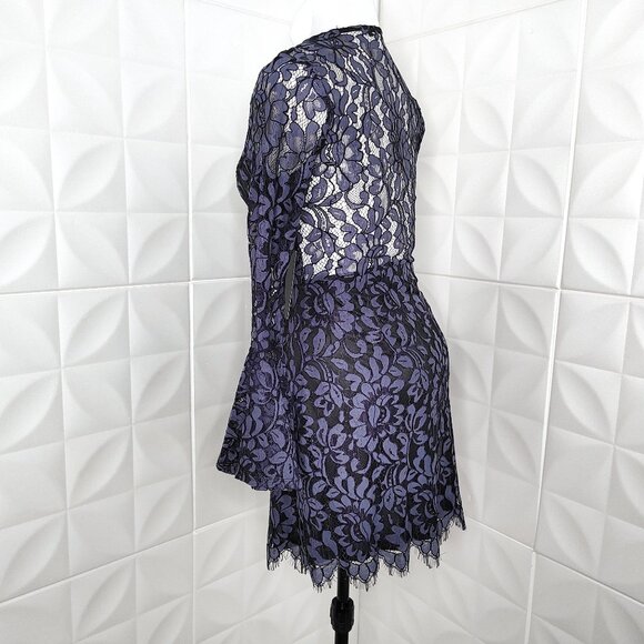 New Blue Lace Dress Long Bell Sleeve Witchy Mini Party Cocktail V-Neck M 6 Venus - Picture 5 of 8